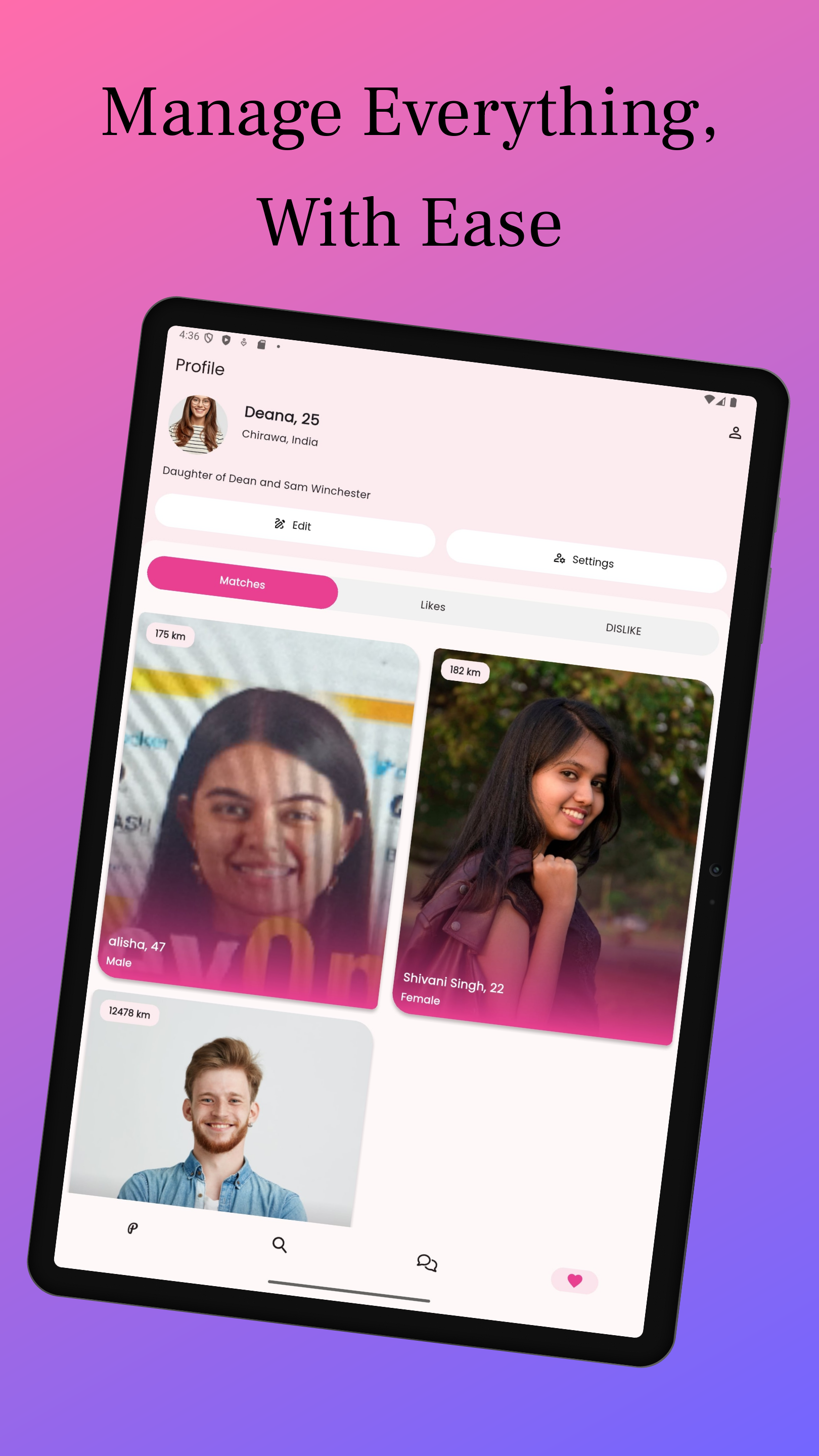 Profile customization and preferences interface